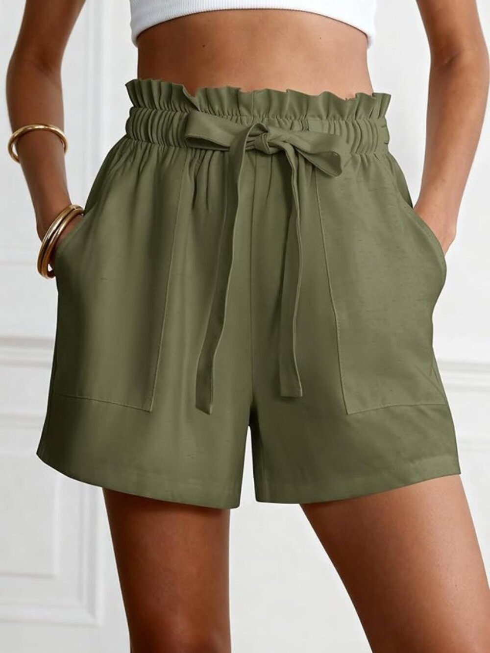 Summer Shorts Women Casual Ruffle Drawstring High Waist Wide Leg Comfy Lounge